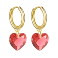 Elegant S925 silver gold-plated hoop earrings with faceted red heart crystal charms - Gold Hoop with Red Faceted Heart (33)