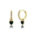 S925 silver needle hoop earrings with black enamel heart pendant and zircon stones - Gold Rhinestone Black Heart Pendant Hoop Style (2)