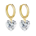 Elegant gold-plated heart-shaped zircon drop earrings with crystal faceted stones - Gold Hoop with Clear Faceted Heart (35)