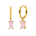 S925 silver needle drop earrings featuring gold finish and rectangle pink zircon stones - Rectangle Pink Rhinestone Style (13)