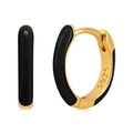Elegant gold S925 silver hoop earrings with black enamel and minimalist geometric design - Minimalist Gold Black Enamel Ring Buckle (10)