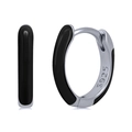 Close-up of S925 sterling silver stamp on minimalist black enamel hoop earrings - Silver Metal Black Oil Contrast Hoop (11)
