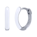 Detailed close-up of S925 sterling silver hoop earrings with white enamel finish - Silver White Huggie Style (LN0981-2)