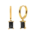 S925 sterling silver gold hoop earrings with rectangular black zircon drop pendant - Rectangle Black Rhinestone Style (3) / Black