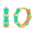 Bamboo-style S925 silver hoop earrings with mint green enamel and 18k gold plating - Green Gold