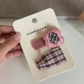 Pink embroidered floral hair clip set with black and white plaid patterns on cards - Pink Plaid Floral Embroidery Style