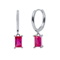 S925 sterling silver huggie hoop earrings with rectangular fuchsia zircon pendant - Rectangle Rose Red Rhinestone Style (10)