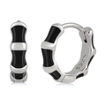 Bamboo style S925 silver hoop earrings with black enamel inlay in vintage aesthetic - Black Silver