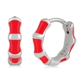 Bamboo style S925 silver hoop earrings with vintage red enamel finish for women - Silver Red