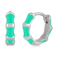S925 sterling silver hoop earrings with mint green enamel bamboo joint design - Green Silver