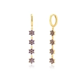 Elegante goudvergulde S925 zilveren hangoorbellen met paarse zirkoon bloemen - 18k Goud Kleur (Paarse Steen)