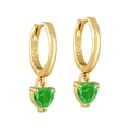 Close-up of S925 sterling silver gold-plated hoop earrings with heart-shaped green zircon - Gold S925 Huggie with Green Zirconia Heart (42)
