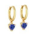 Detailed macro view of S925 silver gold-plated heart earrings with blue cubic zirconia - Gold S925 Huggie with Blue Zirconia Heart (43)