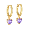 S925 silver gold-plated heart earrings with purple zircon gemstone on white background - Gold S925 Huggie with Purple Zirconia Heart (44)