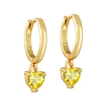 Macro detail of gold plated S925 silver heart earrings with yellow zircon gemstones - Gold S925 Huggie with Yellow Zirconia Heart (46)