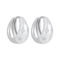 Boucles d'oreilles créoles S925 argent vintage avec zircons étincelants et poli miroir - Or blanc