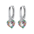 Elegant S925 sterling silver heart hoop earrings with colorful pavé zircon stones - Silver Multi-Color Heart Pave Zirconia Huggie (38)