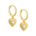 Detail showing S925 hallmark on golden heart earrings with radiant texture and zircon - Gold S925 Radiance Texture Heart with Single Zirconia (10)
