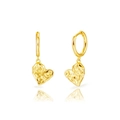 Detail of gold heart earrings showing hammered metal texture and polished finish hoops - Gold Hoop with Hammered Texture Heart (39)
