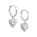 S925 sterling silver heart hoop earrings with radiant pattern and white zircon inlay - Silver S925 Radiance Texture Heart with Single Zirconia (11)