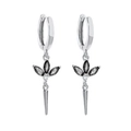 Elegant S925 silver needle hoop earrings with black marquise gems and conical tassel pendants - Black Zirconia (Platinum Plated)
