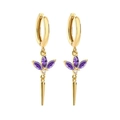 S925 silver needle gold earrings with purple marquise stones and cone pendants - Gold Tone Purple Zirconia