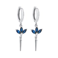 Silver drop earrings with blue marquise stones and sleek metallic cone spikes - Blue Zirconia (Platinum Plated)