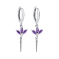 Elegant S925 silver needle drop earrings with purple marquise gems and conical tassels - Purple Zirconia (Platinum Plated)