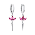 Silver drop earrings with red marquise stones and conical tassels in a floral design - Rose Red Zirconia
