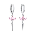 Silver drop earrings with pink marquise crystals and sleek conical spike tassels - Pink Zirconia (Platinum Plated)