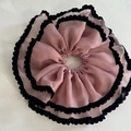 Extra large lotus pink mesh hair scrunchie with black velvet wavy edge for ballet style - Rose Red