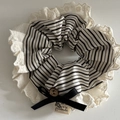 Detail of striped lace scrunchie with a wooden button and handmade fabric label - White Khaki Edge Lace Edge Scrunchie (3#)