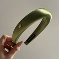 Handmade green padded headband with silk satin texture and gold KOREA metal label - Green