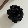 Elegante fermaglio per capelli a rosa in raso nero con finitura lucida per look francese - 1# Molletta per Capelli a Fiore Nero