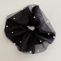 Elegante elastico per capelli a pois neri con perle bianche e pizzo a strati - Elastico Nero Pois Bianchi (Con Perla Artificiale)