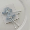 Hellblaue Blumen-Haarspangen mit Spitzenstoff und eleganten Kristallperlen-Quasten - Spitzenblumen-Kristall-Quasten-Haarklammer / 2 Stück/Set / Hellblau