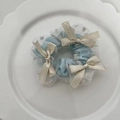 Blaues Spitzen-Haargummi mit weißen Punkten, Tüll und beigen Schleifen-Details - 6# Blau Netz Schleife Stil