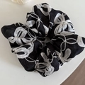 Französisches Vintage Haargummi in Schwarz mit weißer Blumenstickerei und Schleife - Schwarzes Besticktes Blumen-Haargummi (2# Schwarz-Weiß Texturiertes Haargummi)
