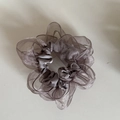 Elegant large dark grey organza scrunchie with layered ruffles and satin inner band - Champagne Lace Scrunchie