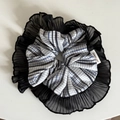 Detail of checkered mesh scrunchie with Sweety girl woven label and pleated tulle trim - Black Blue Plaid Black Lace Patchwork