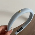 Serre-tête rembourré bleu clair avec étiquette dorée faite main et tissu texturé - Serre-tête Rayé Bleu (4#)