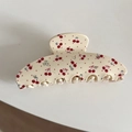 Pinza para el pelo con estampado de cerezas y pedrería para moño estilo francés - Cereza Roja Amarillo Crema