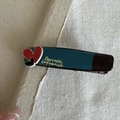 Retro contrast heart hair clip with gold lettering on navy and coffee acetate - Blue Gradient With Red Heart