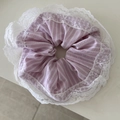 Französisches Vintage Scrunchie in Lavendel gestreift mit eleganter weißer Spitze - Großer Rosa Gestreifter Haargummi (6#)