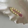 Detailed view of scalloped wave hair clip in pastel yellow and dusty pink tones - Wavy Edge Hair Clip / Yellow Wave Rose Red