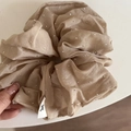 Macro shot of large champagne satin scrunchie featuring elegant silver studded rhinestones - Coffee Rhinestone Scrunchie