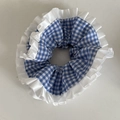 Chouchou à carreaux bleus avec bordure en dentelle blanche et bande élastique - 3# Carreaux Bleus Bord Blanc