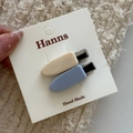 Lot de barrettes à cheveux cœur bleu et blanc sur un fond textile beige doux - Ovale Bleu Blanc (3#) / Bleu & Blanc