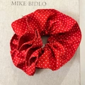 French style red polka dot scrunchie made of soft fabric with elastic design - Cylinder Studded / Wine Red With White Polka Dots