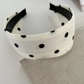 Classic wide black and white polka dot headband with soft fabric and non-slip lining - White with Large Black Polka Dots